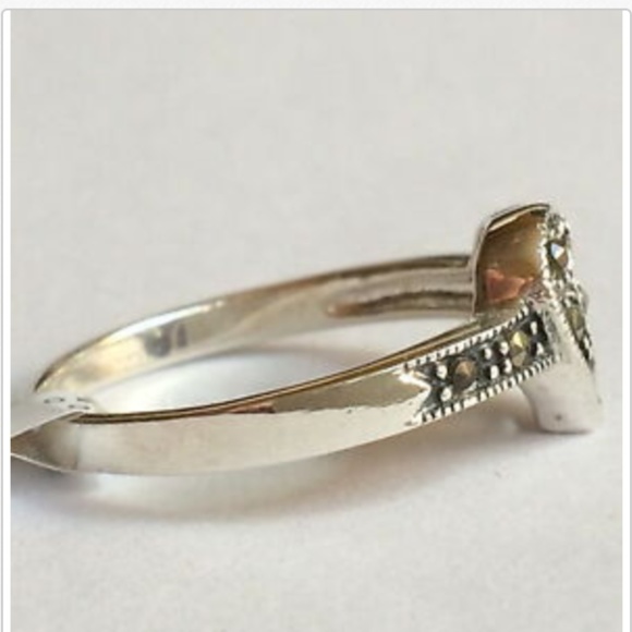 Sterling Silver Marcasite Open Heart Promise Ring Size 8 9 - Picture 5 of 8
